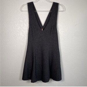 Free People Wool Blend Mini Dress Size 4 Deep V-Neck Dark Gray W/ Pockets Lined